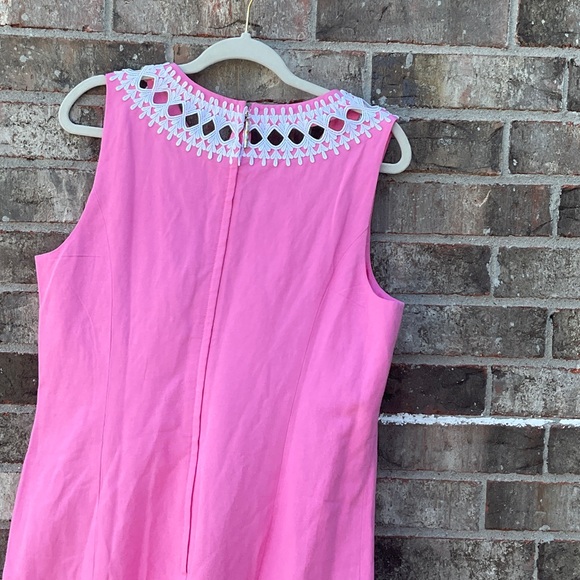 Take 50% OFF-Lilly Pulitzer Sleeveless Pink Shift Dress with White Crochet Sz-14 - Picture 7 of 10